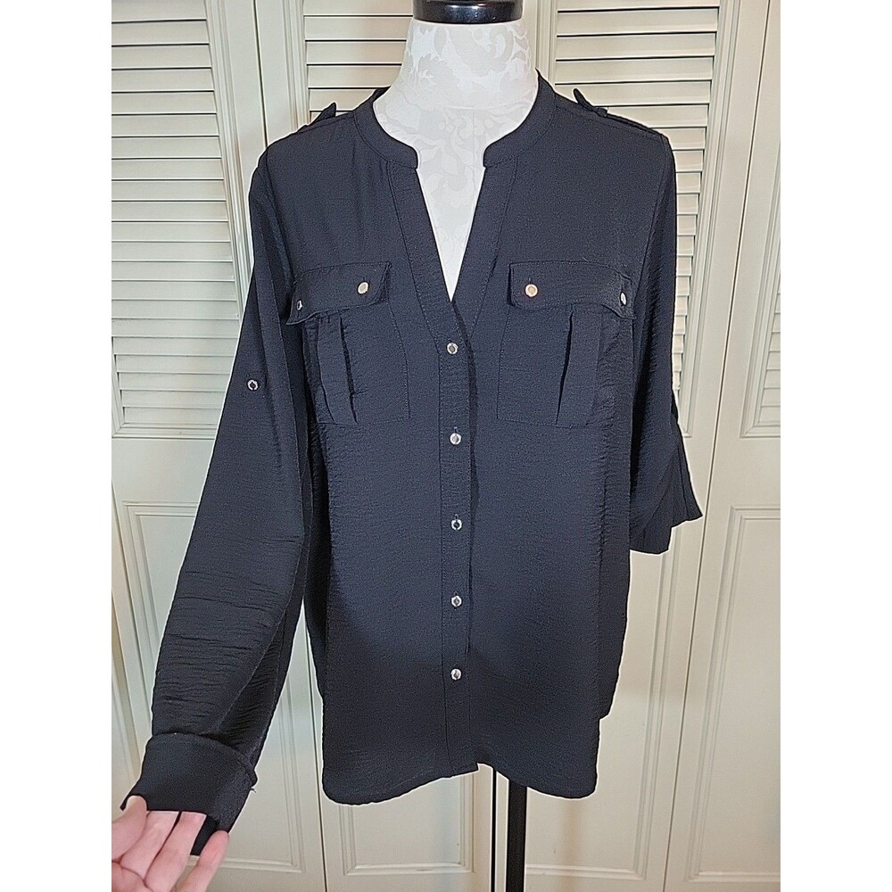 Calvin Klein Black Button Up Dressy Shirt Gorgeous Business Career Sz L EUC